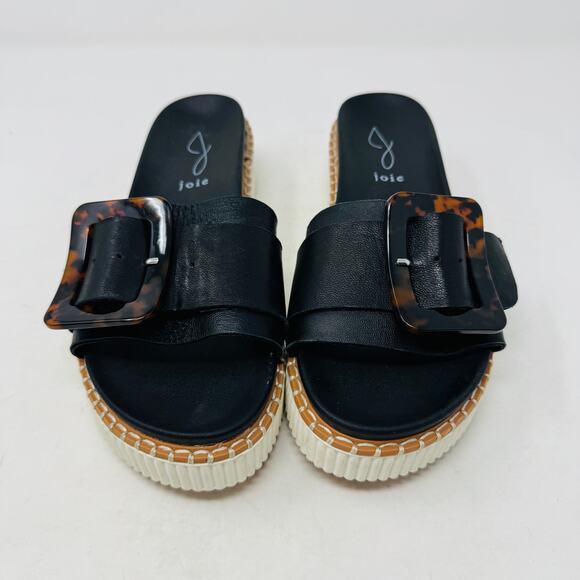 Joie Lyla Black Leather Slide Sandals Platform Buckle Detail Size 7.5 - Picture 4 of 11